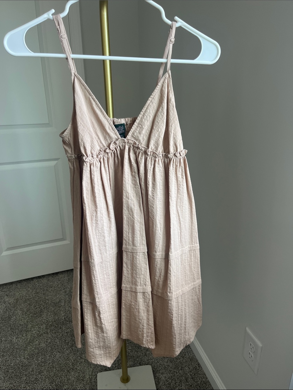 wild fable Beige Tiered Spaghetti-Strap Sundress